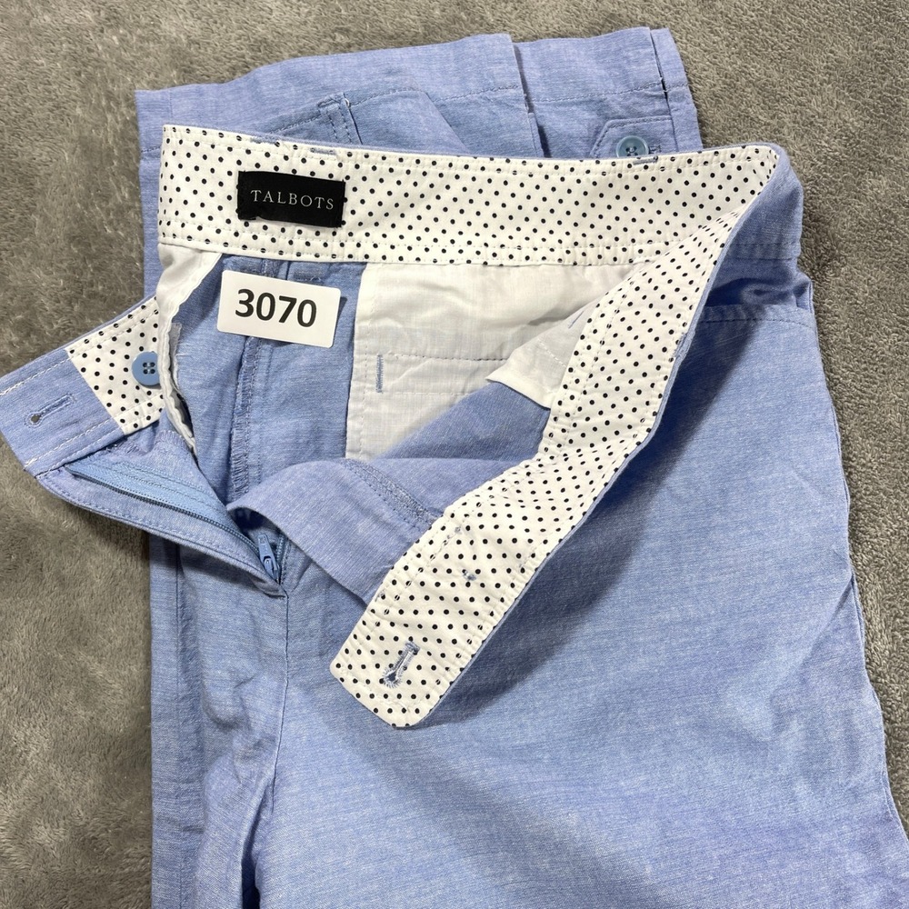 Talbots Crop Pants Women 10 Blue Linen Blend Polka Dot Waist Tab Hem